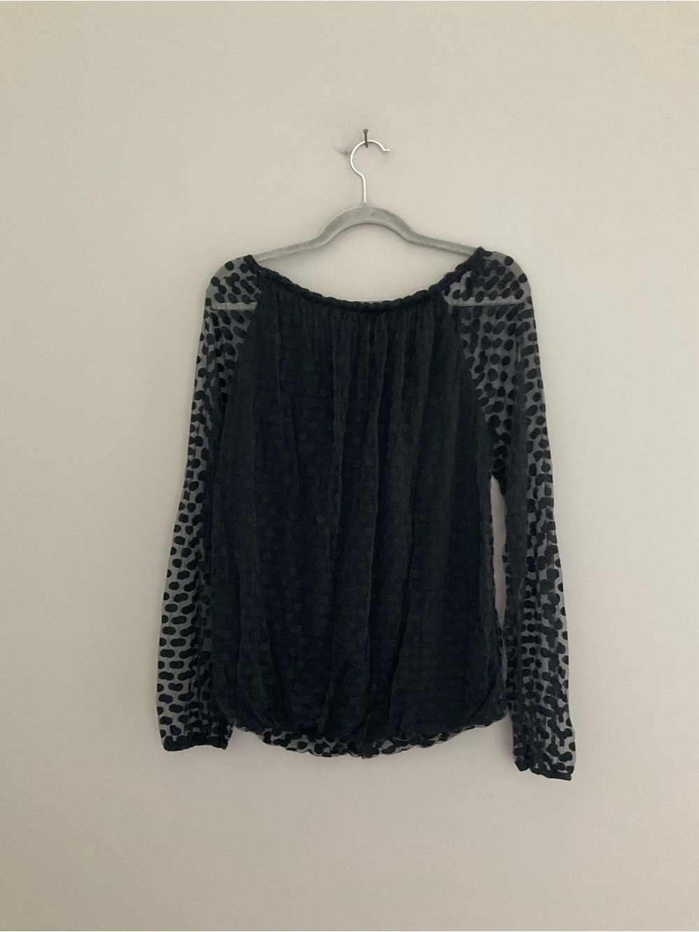 Elena Baldi, COMFY & STRETCHY, Black, Polka Dot Textured, Long-Sleeve Blouse - Picture 7 of 8